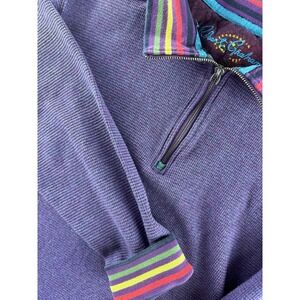Robert Graham Quarter Zip Pullover L Purple Colorful Stripe Vintage Vibe